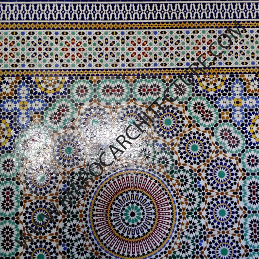 50 pointed star Moroccan mosaic tile by Maroc Architecture et Zellij