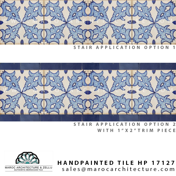 handpainted moroccan tiles for stair riser by Maroc Architecture et Zellij