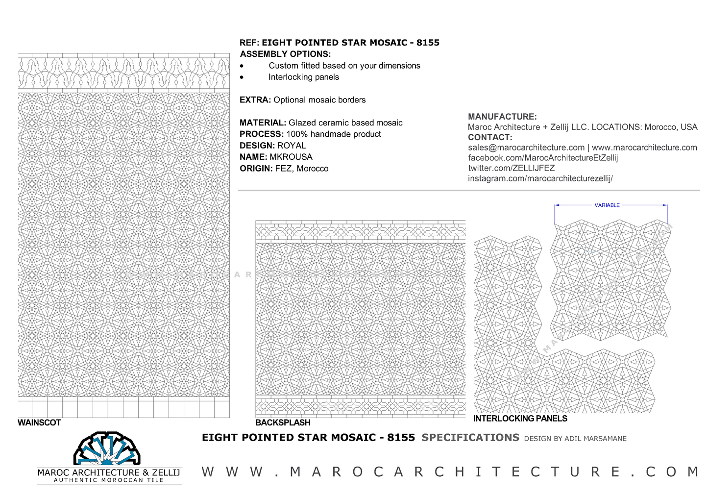 Moroccan mosaic tiles drawings