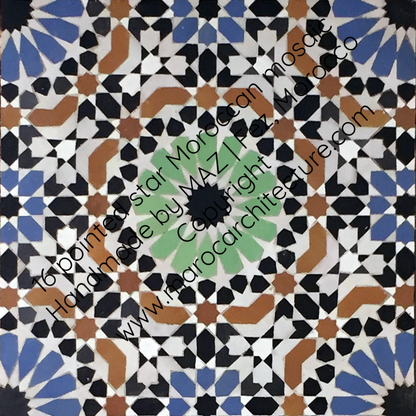 16 pointed star Moroccan mosaic by Maroc Architecture et Zellij, Fez, Morocco Copyright www.marocarchitecture.com 