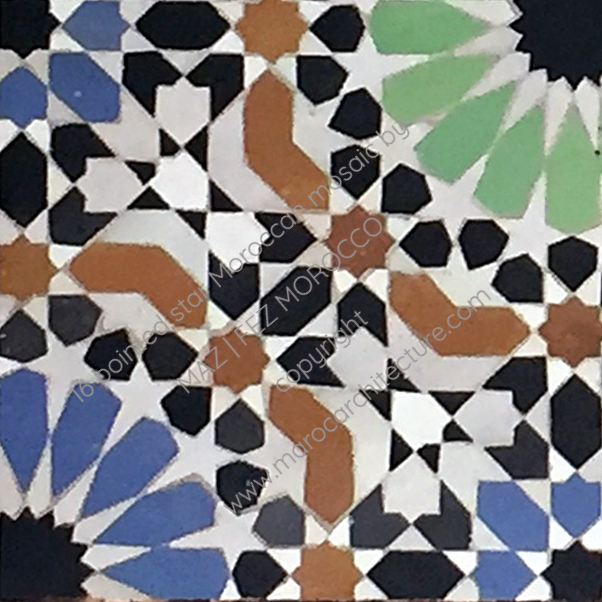 16 pointed star Moroccan mosaic by Maroc Architecture et Zellij, Fez, Morocco Copyright www.marocarchitecture.com 