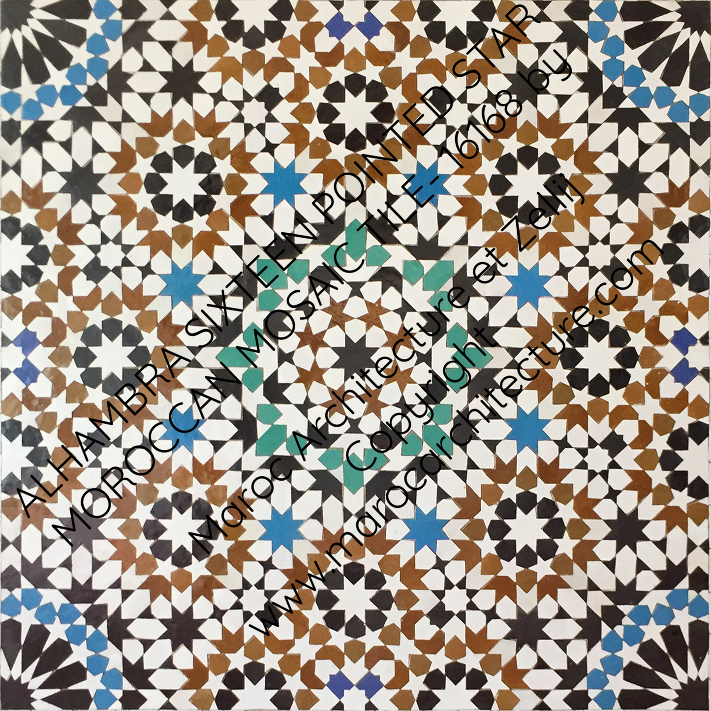 ALHAMBRA SIXTEEN POINTED STAR MOROCCAN MOSAIC TILE- 16168 by Maroc Architecture et Zellij