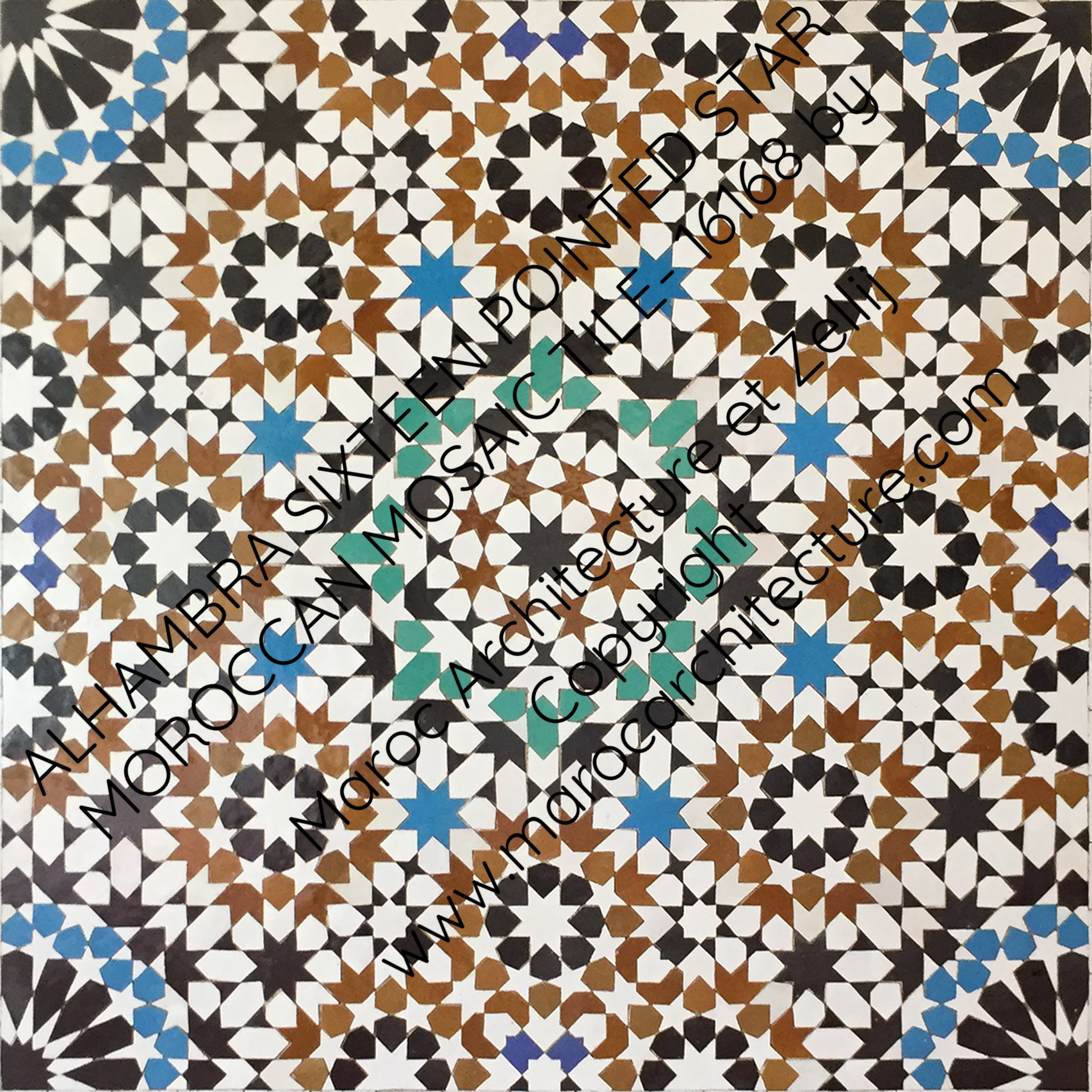 ALHAMBRA SIXTEEN POINTED STAR MOROCCAN MOSAIC TILE- 16168 by Maroc Architecture et Zellij