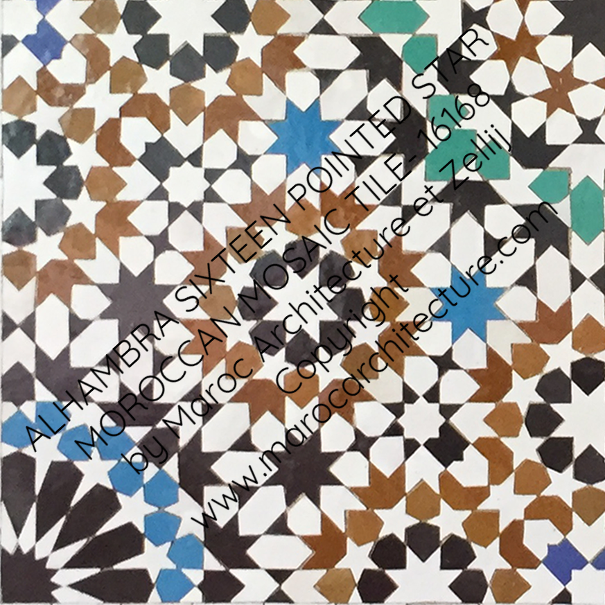 ALHAMBRA SIXTEEN POINTED STAR MOROCCAN MOSAIC TILE- 16168 by Maroc Architecture et Zellij