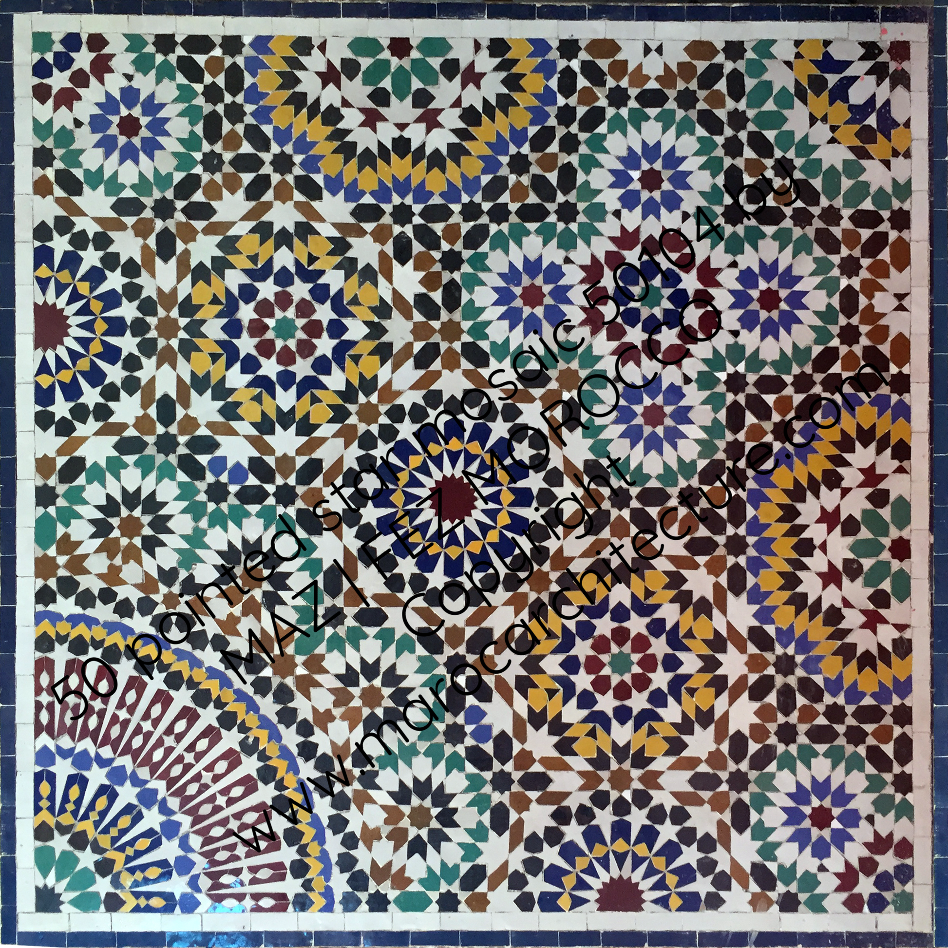50 pointed star Moroccan mosaic tile by Maroc Architecture et Zellij