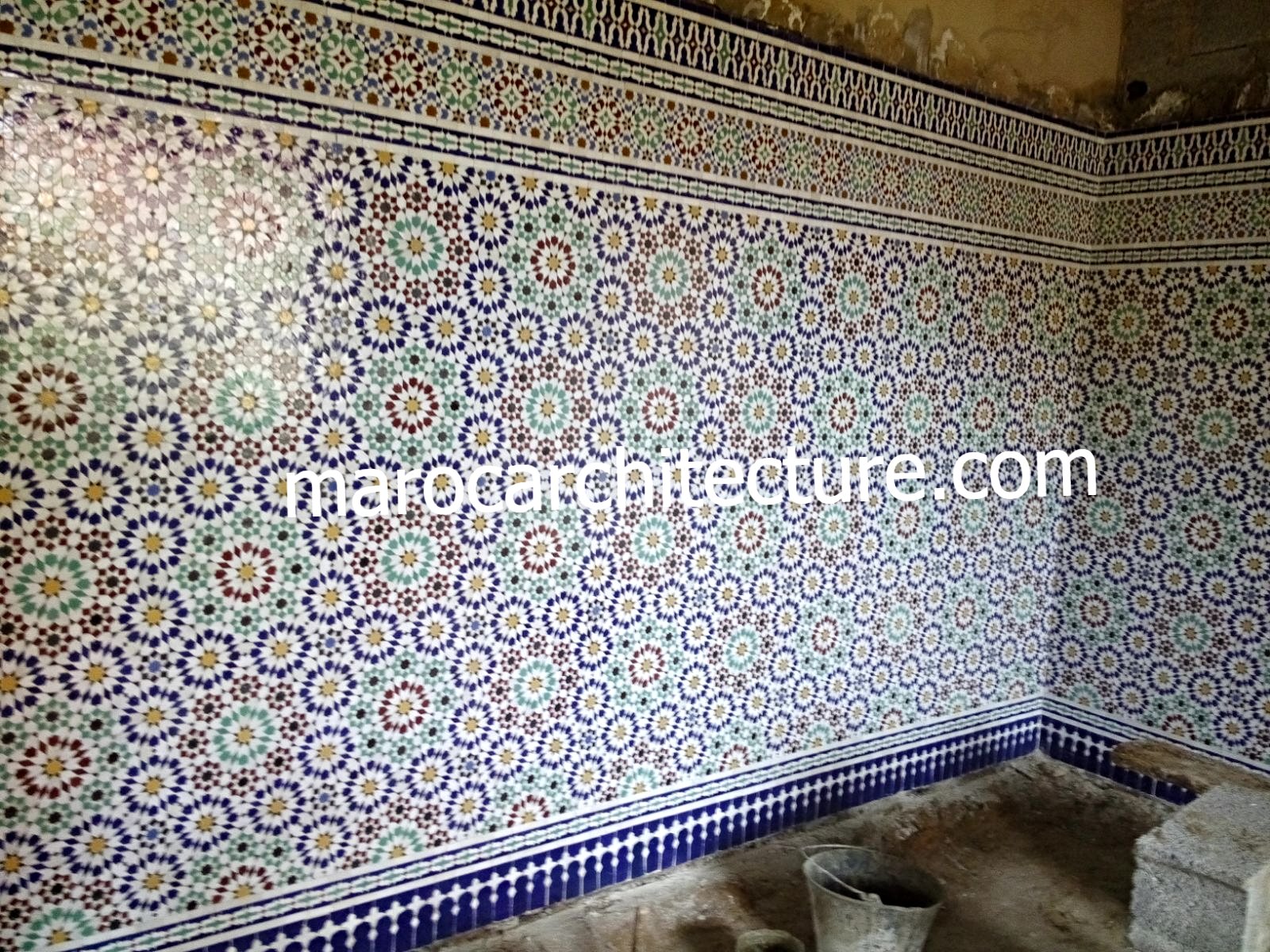 Moroccan mosaic tiles installation