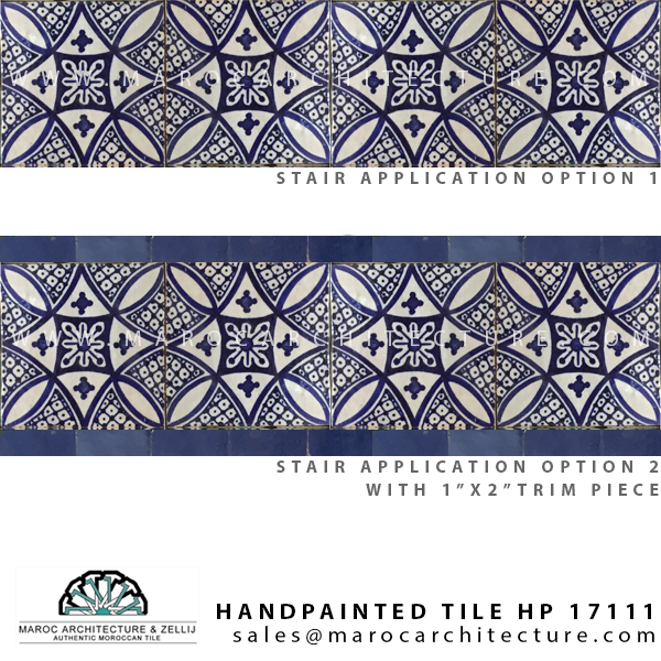 handpainted stair riser moroccan tiles by Maroc architecture et zellij