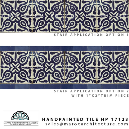 Handpainted tiles and spanish tiles for stair risers by Maroc Architecture et Zellij company