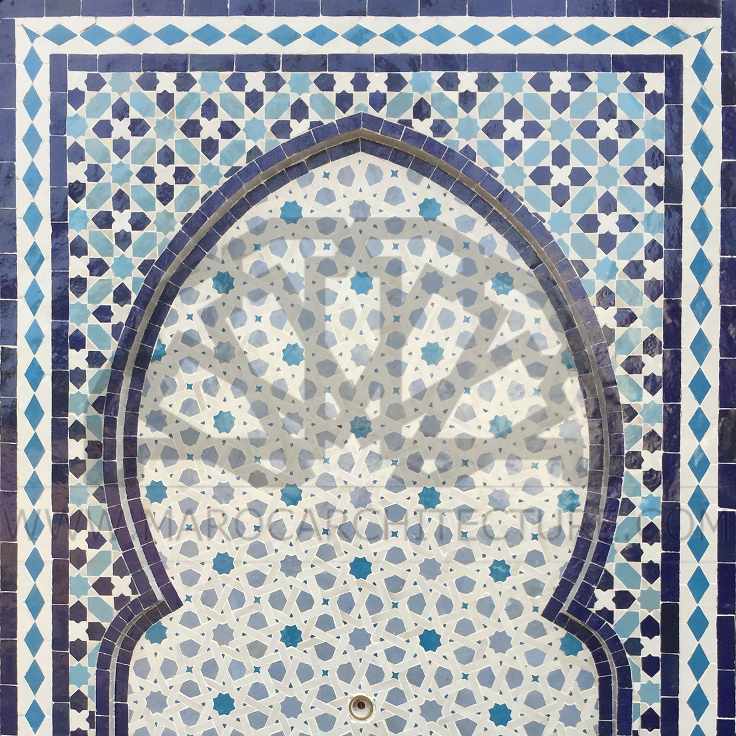 Moroccan mosaic wall fountain