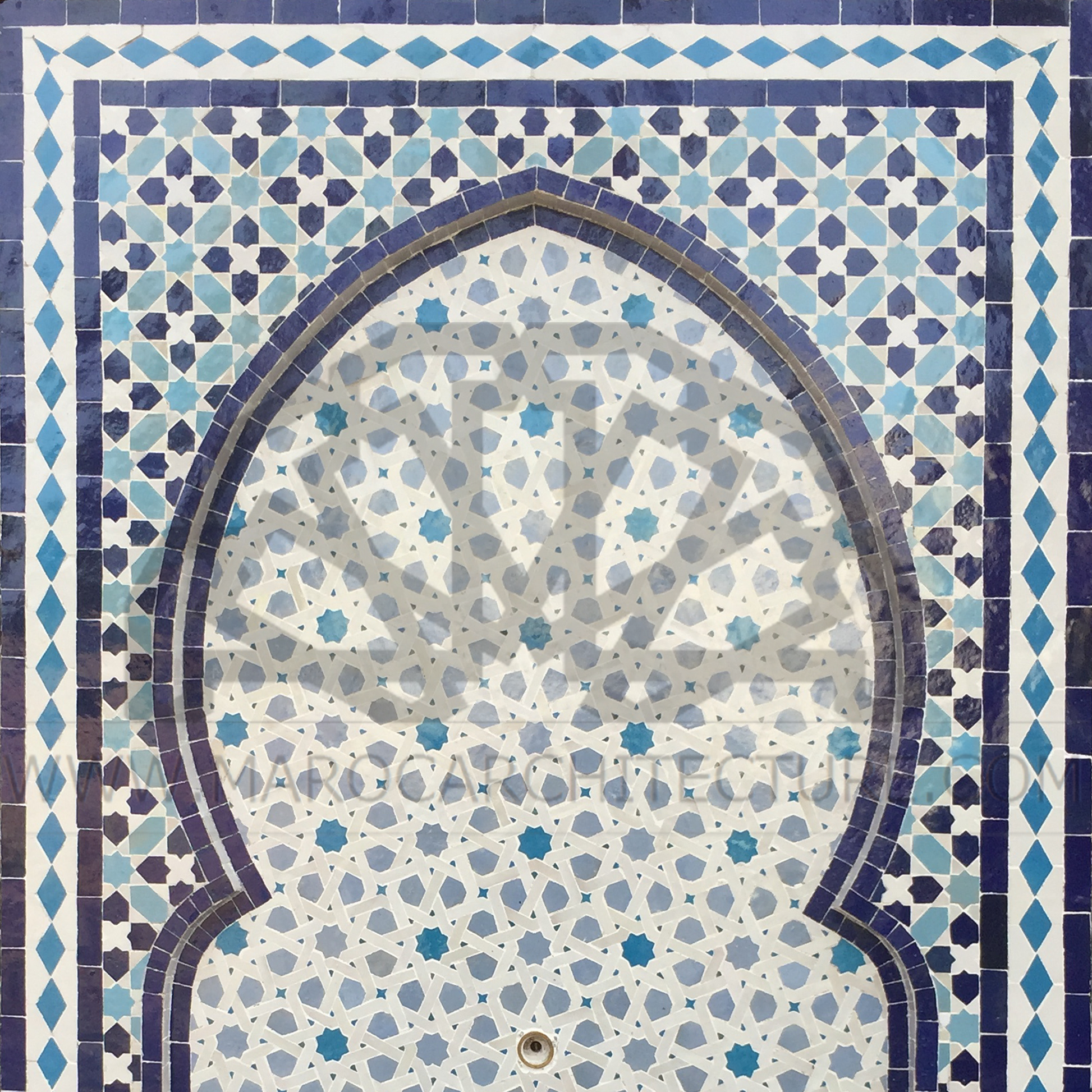 Moroccan mosaic wall fountain