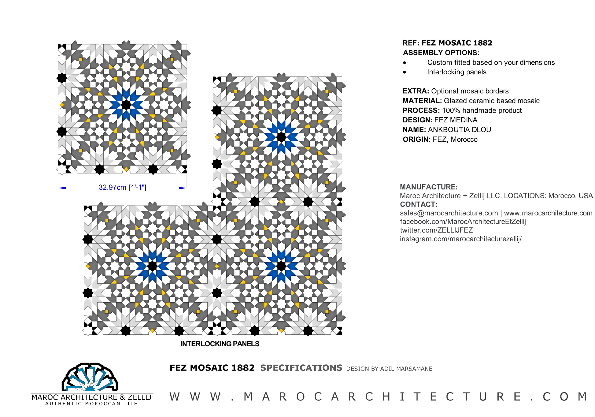 Moroccan mosaic tiles drawings