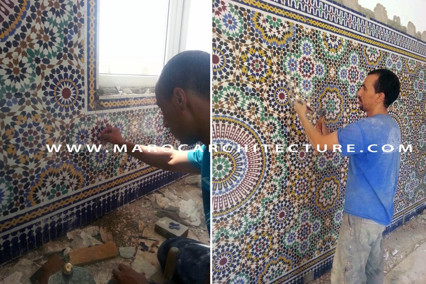 50 pointed star Moroccan mosaic tile by Maroc Architecture et Zellij