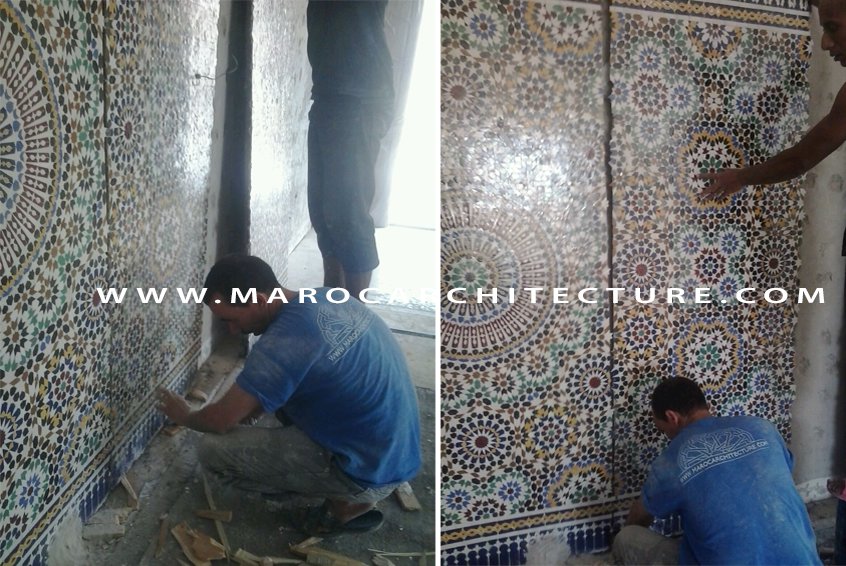 50 pointed star Moroccan mosaic tile by Maroc Architecture et Zellij