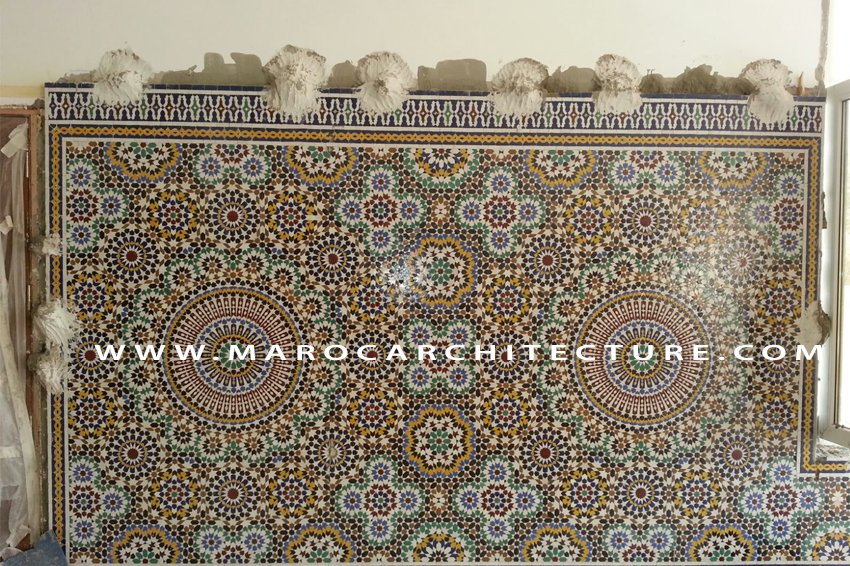 50 pointed star Moroccan mosaic tile by Maroc Architecture et Zellij