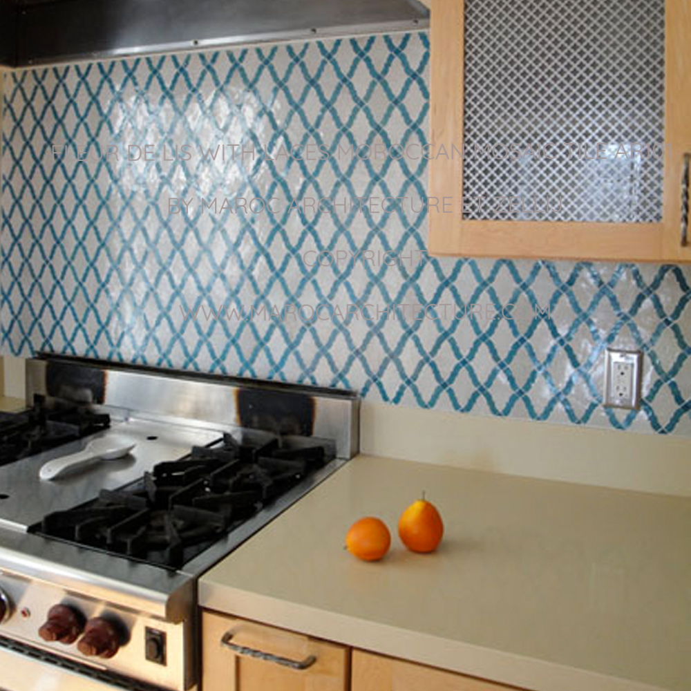 FLEUR DE LIS WITH LACES MOROCCAN MOSAIC TILE AR101 BY MAROC ARCHITECTURE ET ZELLIJ