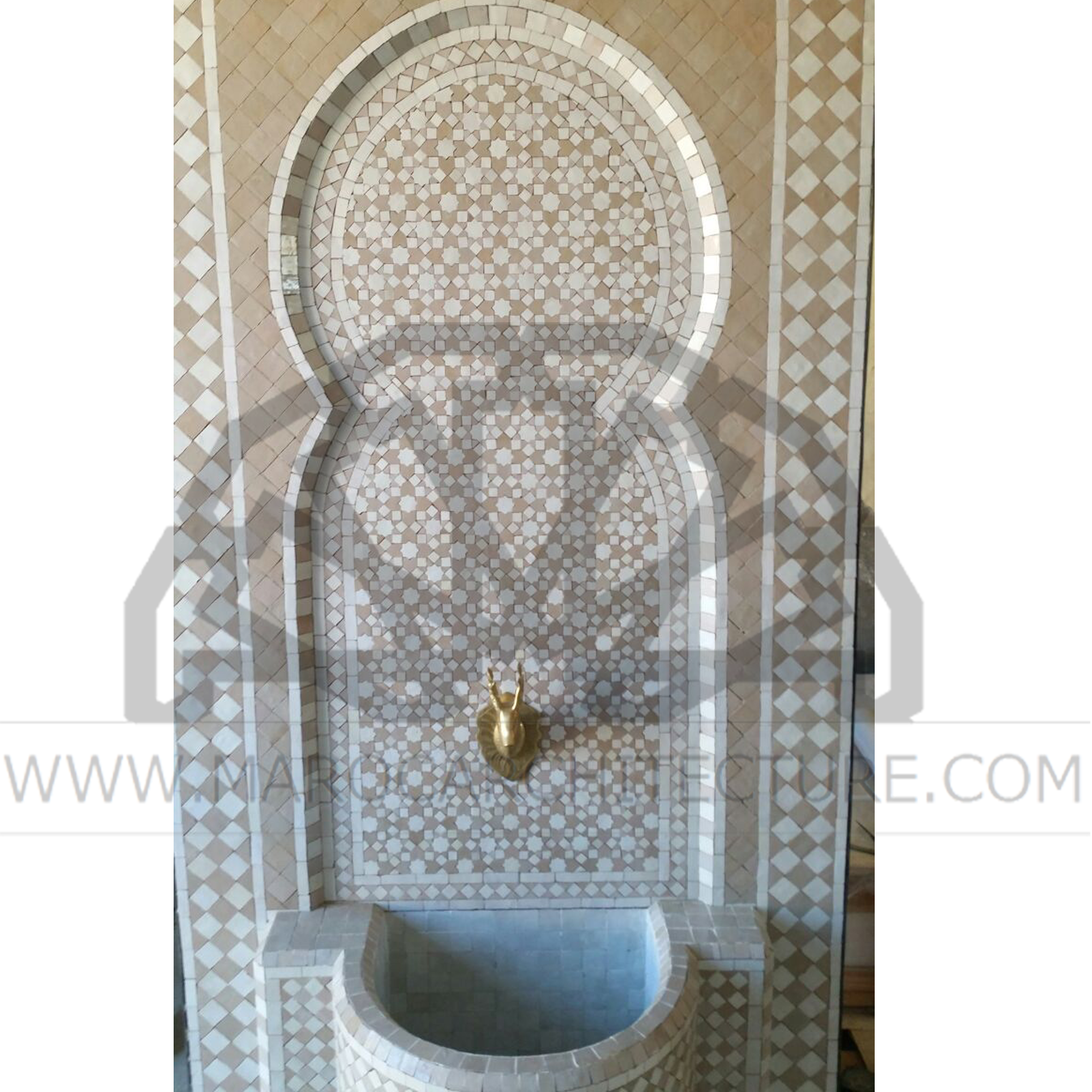 Moroccan mosaic wall fountain