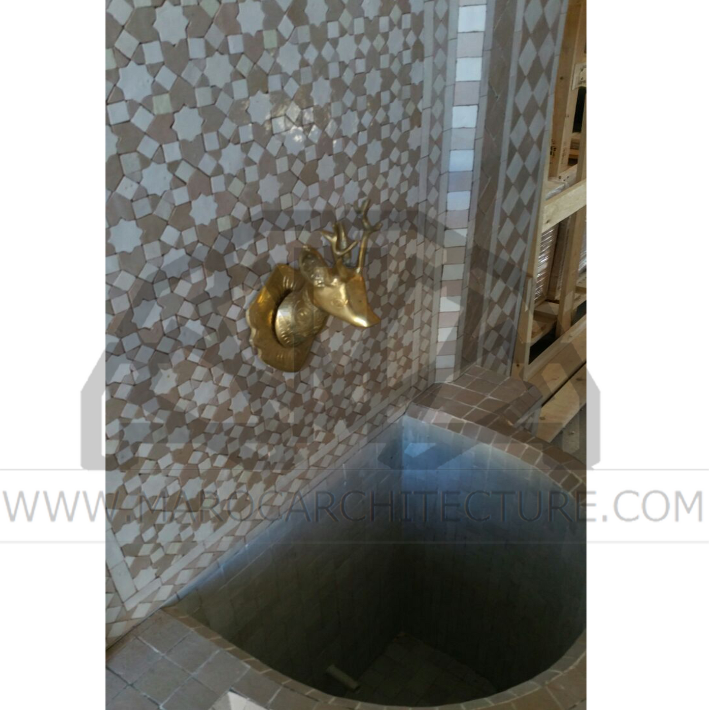Moroccan mosaic wall fountain